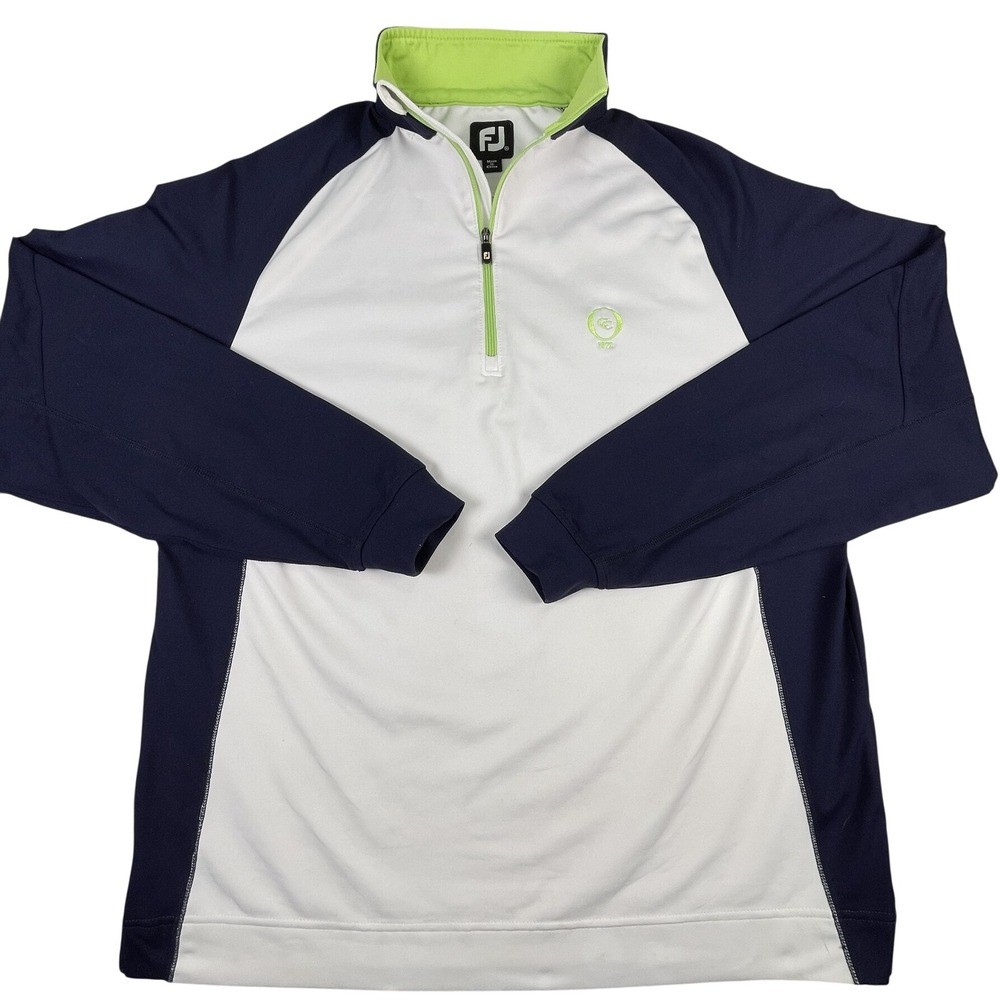 FootJoy Pullover Mens M White Navy Blue 1/4 Zip Golf CC 1972 Performance
